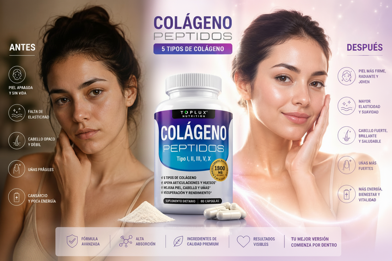 ✨ Colágeno Peptidos 5 Tipos + Vitamina C – Piel Firme