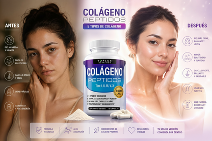 ✨ Colágeno Peptidos 5 Tipos + Vitamina C – Piel Firme